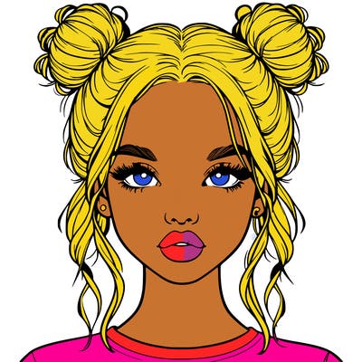 realistic girl with two buns in hair and lips