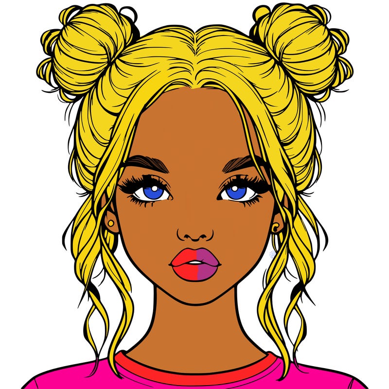 realistic girl with two buns in hair and lips
