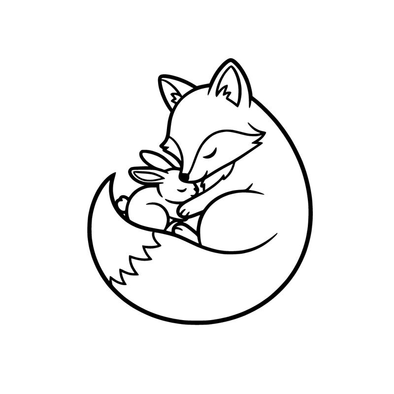 a cute artistic fox cuddling a small bunny
