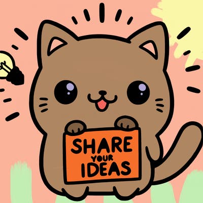 a cute cat saying share your ideas