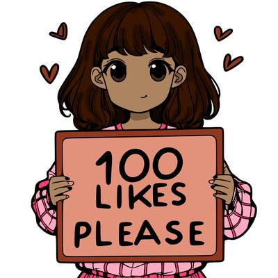 a girl holding a sign saying 100 likes please