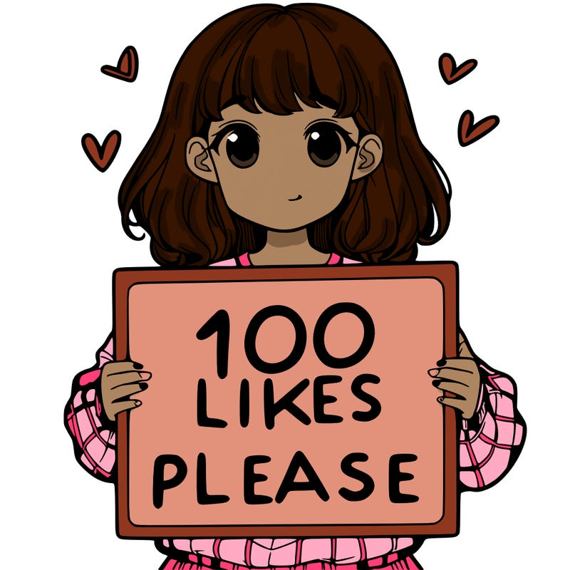a girl holding a sign saying 100 likes please