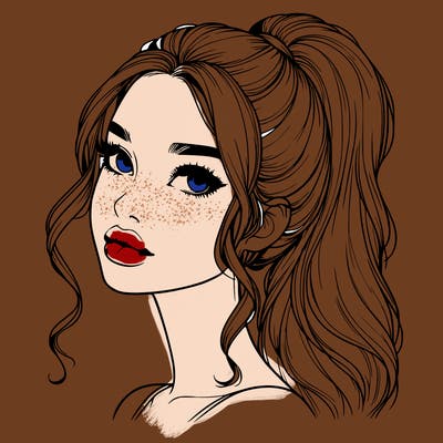 realistic girl with a ponytail on her hair and lips