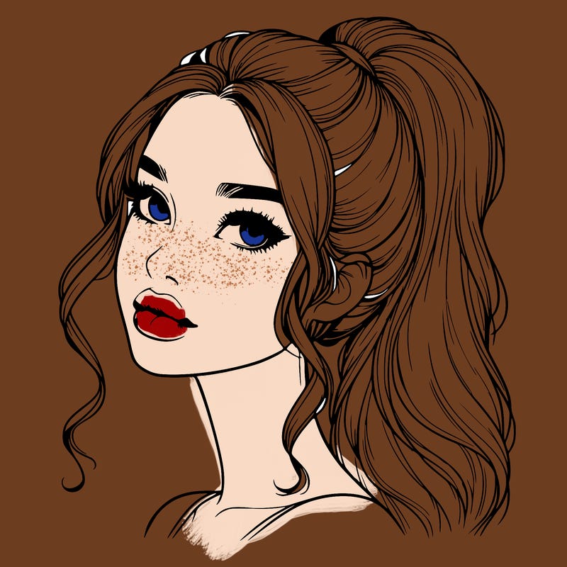 realistic girl with a ponytail on her hair and lips