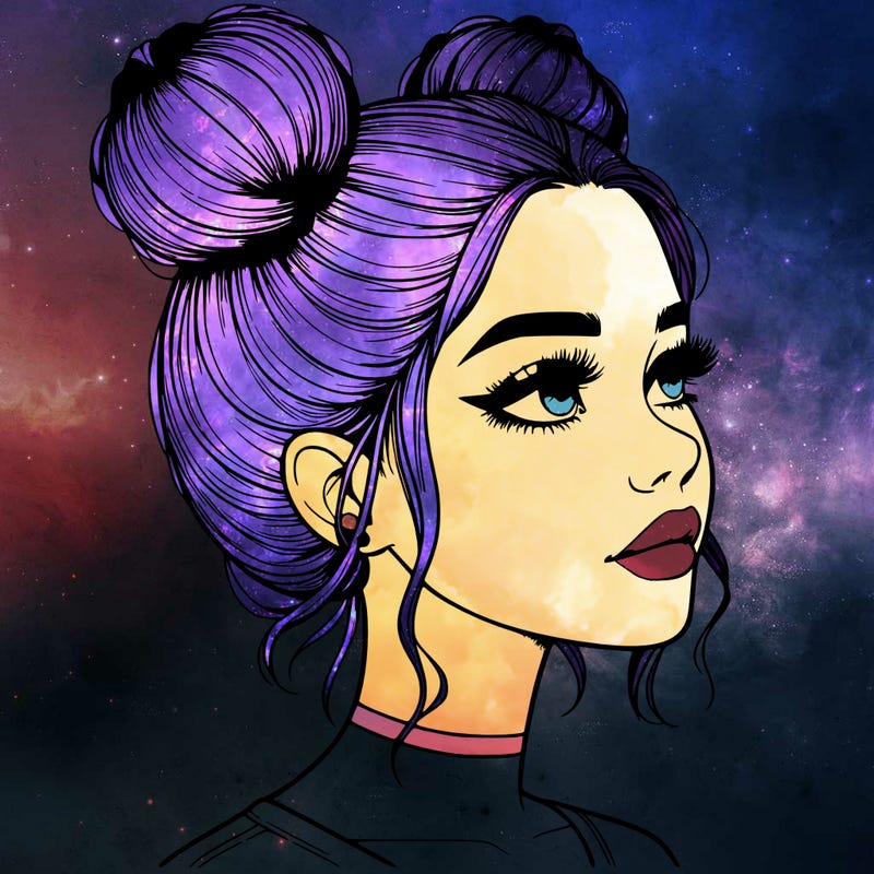 realistic girl with buns on the top of her head