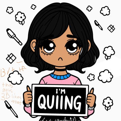 a girl holding a sign saying i'm quitting