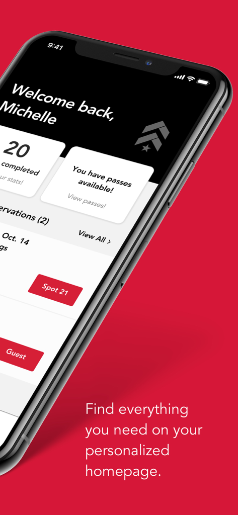 Barry’s - Um painel personalizado na aplicação de fitness Barry’s mostrando estatísticas de treino e reservas de aulas do utilizador