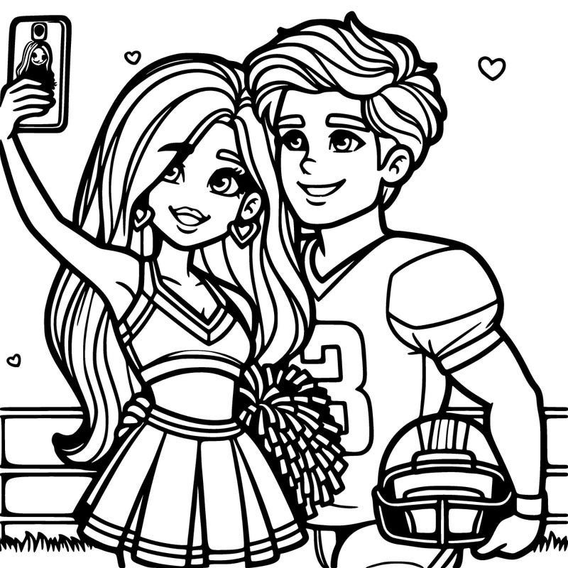 cheerleader girlfriend and football player boyfriend posing for a photo football at a game