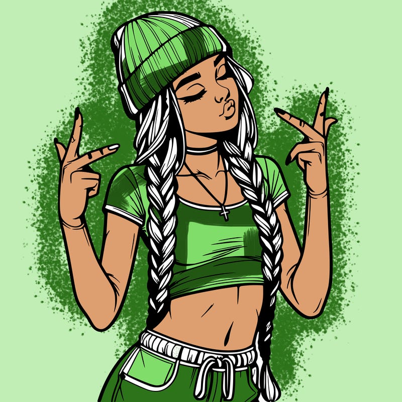 realistic teenage girl with braids and a beanie and crop top doing 🫶🏼