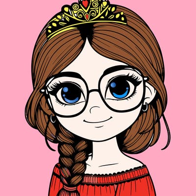 a girl with one braid and glasses who is a princess realistic