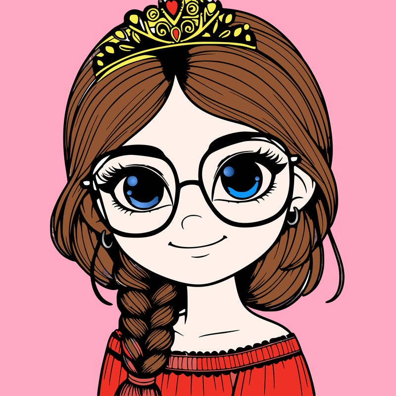 a girl with one braid and glasses who is a princess realistic