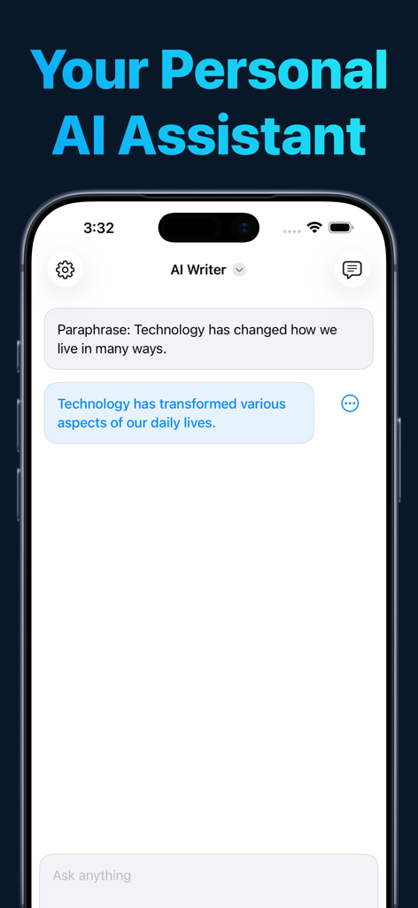 Personal AI assistant app interface paraphrasing a sentence