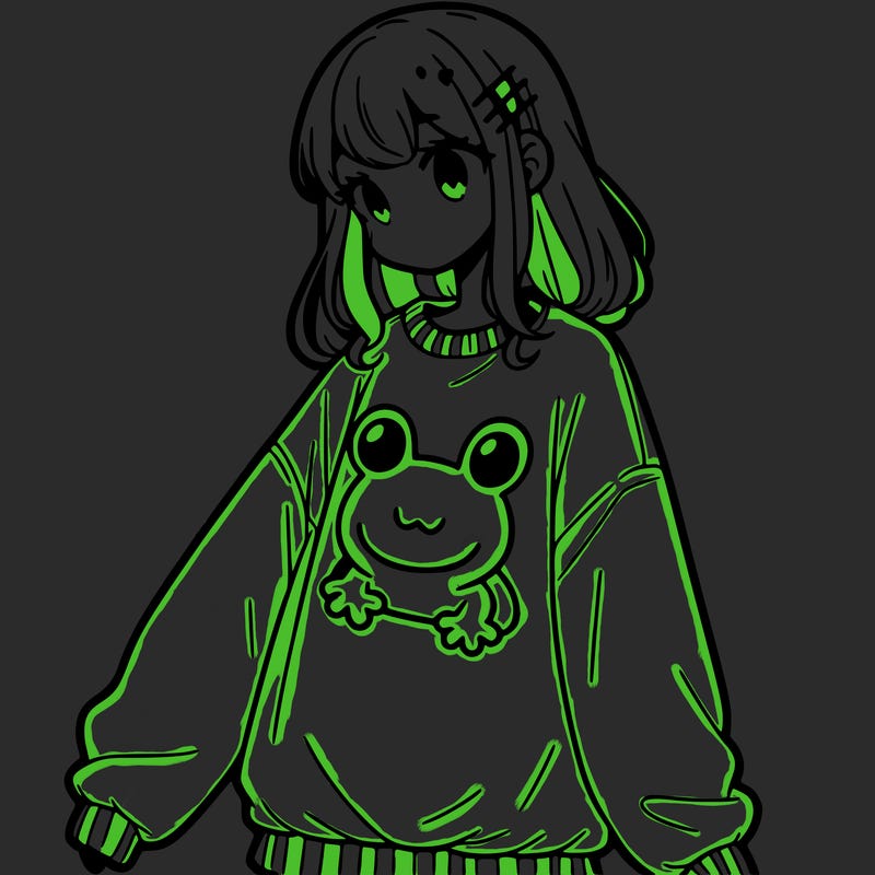 girl wearing frogging sweatshirt