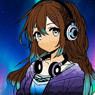 teen anime girl  wearing headphones