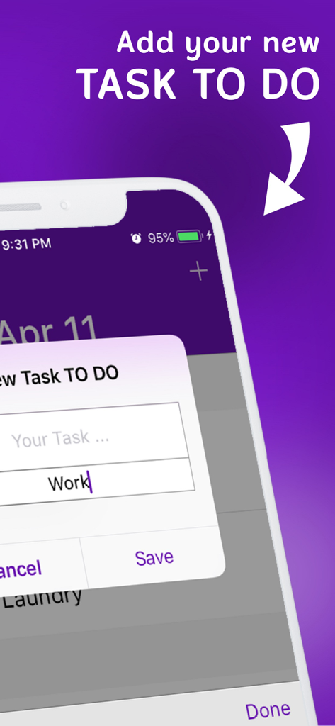 Task Manager: Daily To-Do - 新しいToDoタスクを追加するためのクイックエントリーポップアップを示す、タスクマネージャーアプリのスクリーンショット