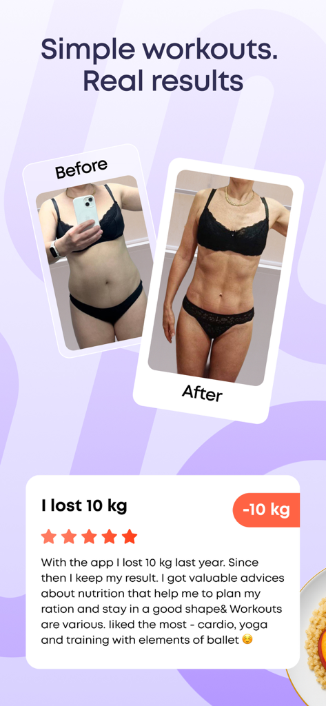 WOWBODY: Home Workout Women - Before and after weight loss transformation photos with a five star user review