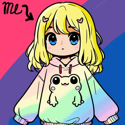 girl wearing frogging sweatshirt