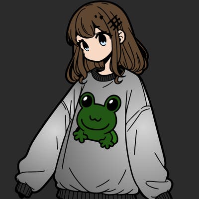 girl wearing frogging sweatshirt