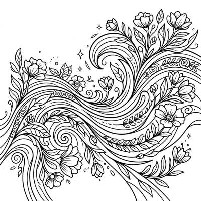 Explore the stunning intersection of science and nature with this unique coloring page, blending the abstract beauty of gravitational waves with the vibrant renewal of spring. Perfect for those who love intricate designs and a touch of cosmic wonder.