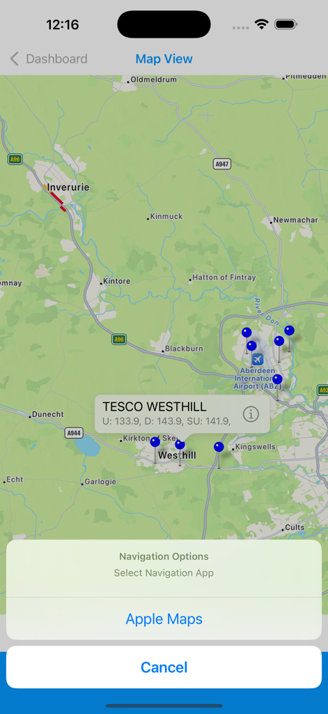 Cheap Fuel UK - Cheap Fuel UK app map view showing petrol station locations and navigation options