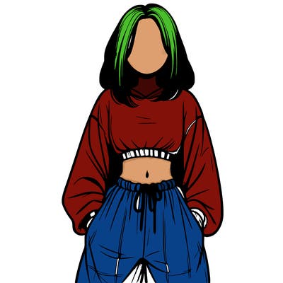 realistic girl faceless with baggy pants and a crop top