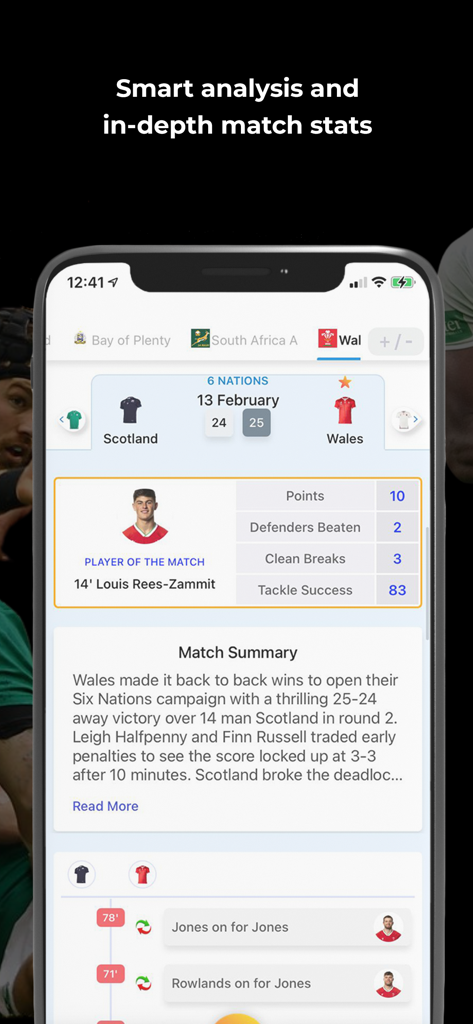 Ultimate Rugby - Detailed rugby match stats and player analysis on the Ultimate Rugby app