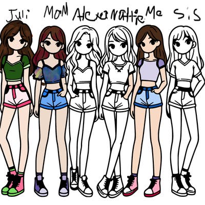 a group of girls wearing crop tops and shorts