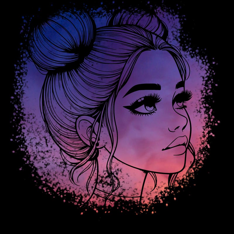 realistic girl with buns on the top of her head