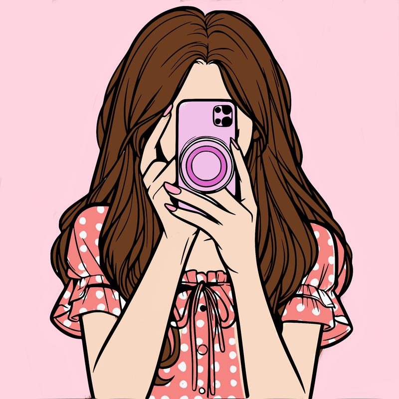 a realistic girl holding her phone taking pictures