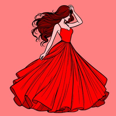 realistic woman with dress flowing in the wind