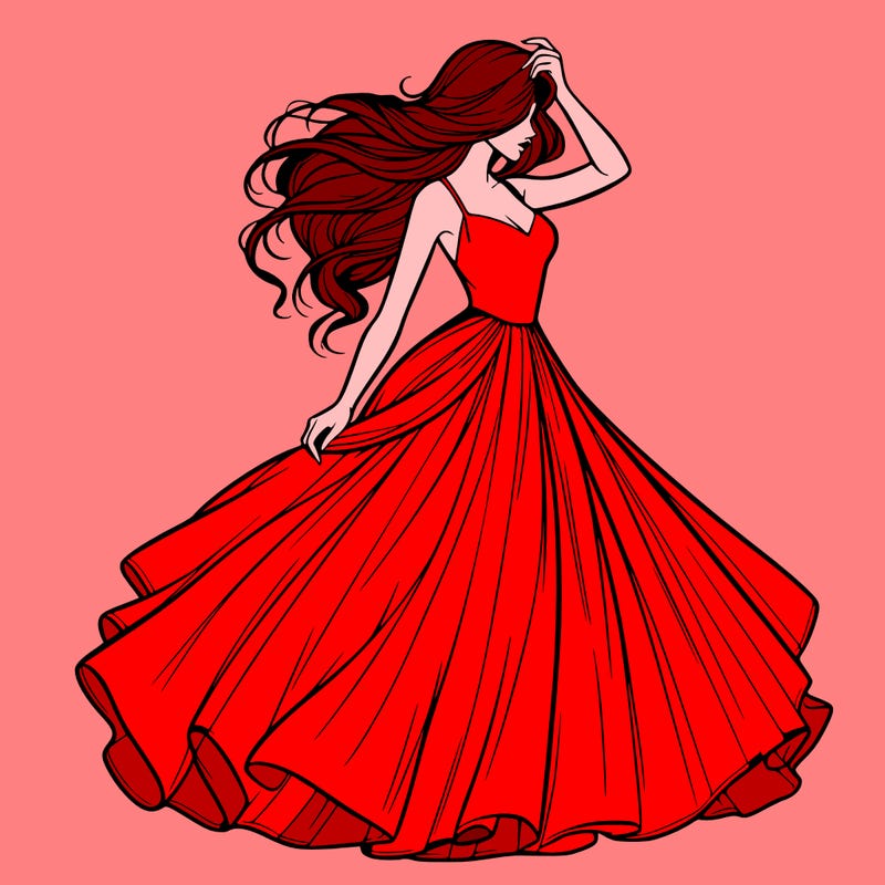 realistic woman with dress flowing in the wind