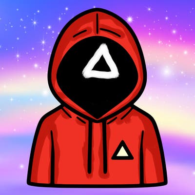 a person with non face waering a hoodie with a small triangle symbol