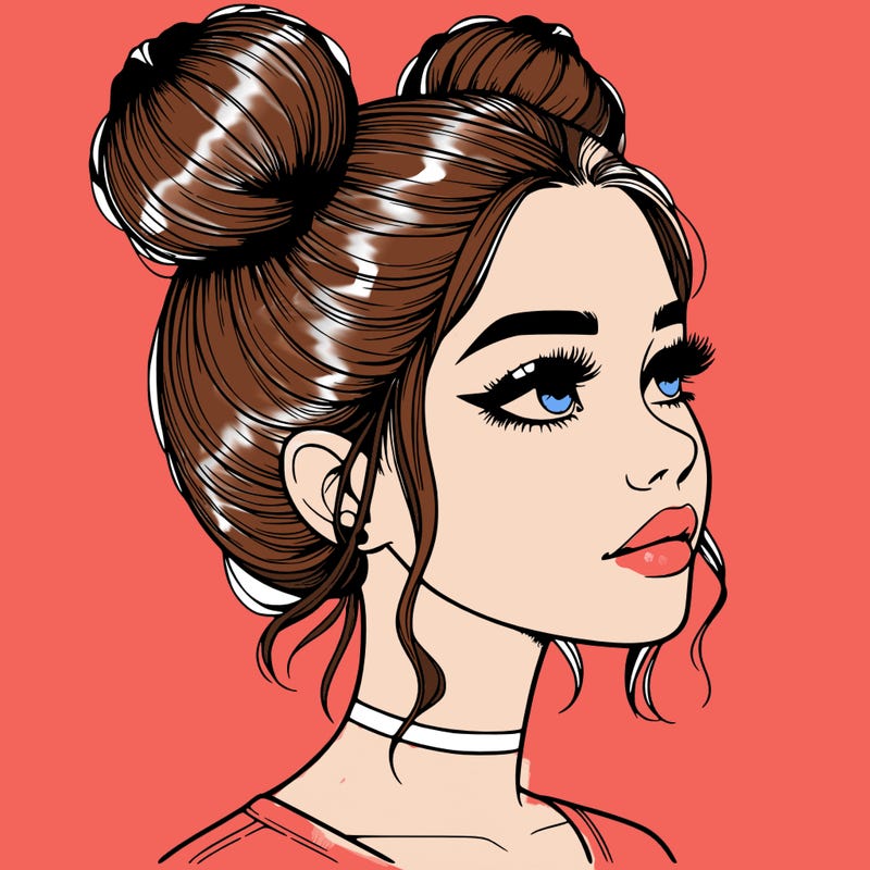 realistic girl with buns on the top of her head