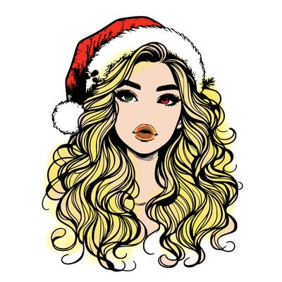 realistic christmas girl with wavy hair and lips