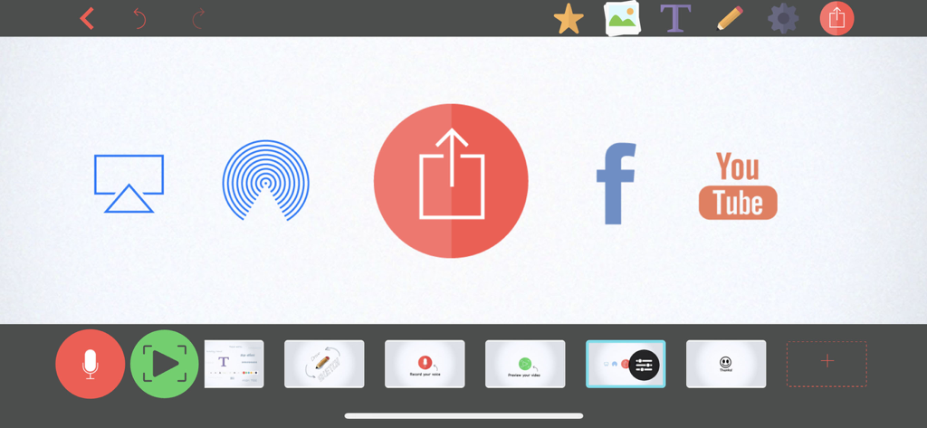 Vidra - Video Presentations - Sharing screen of the Vidra app showing export options to Facebook and YouTube