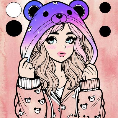 realistic girl in a animal pjs hoodie