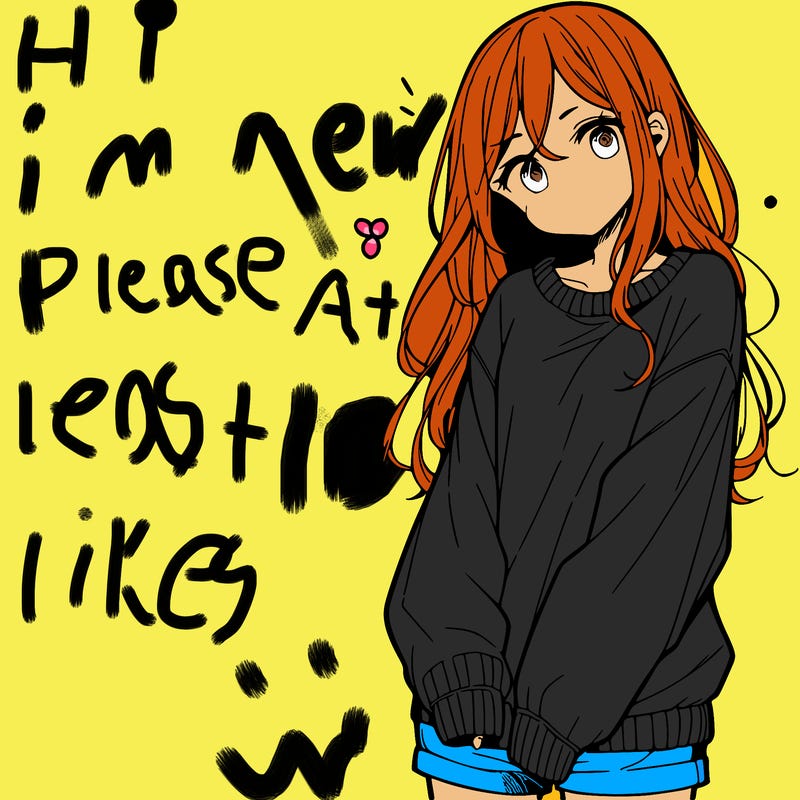 manga teen girl  in a sweater and baggy pants