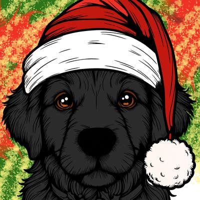 realistic dog with a christmas hat