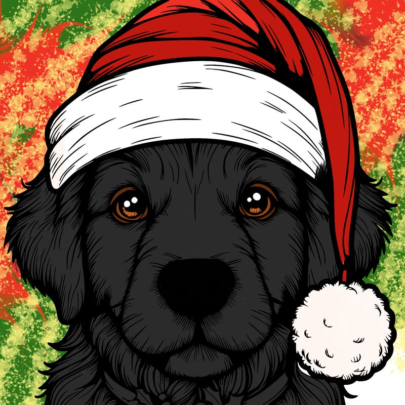 realistic dog with a christmas hat