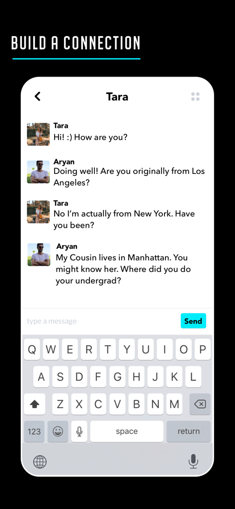 A chat screen from the Sheytoon dating app showing two users having a conversation to build a connection