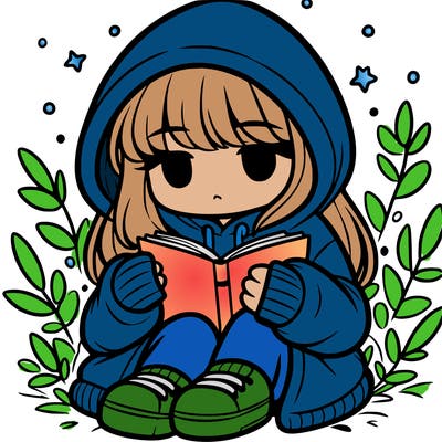 girl in oversized hoodie reading a book