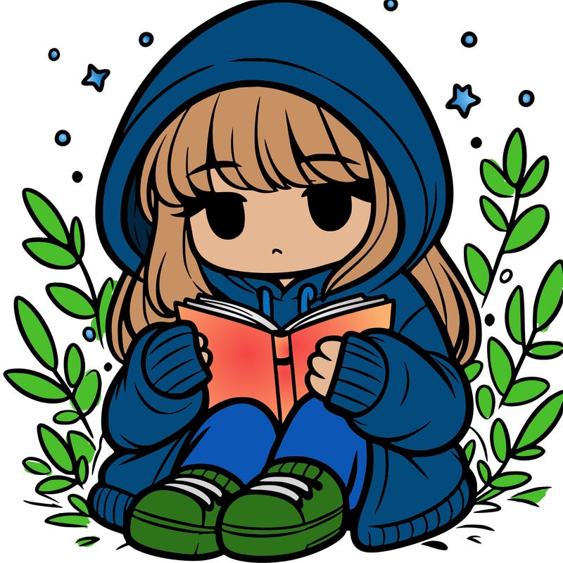 girl in oversized hoodie reading a book