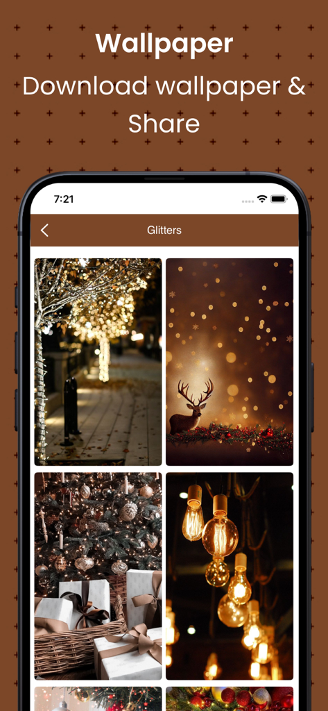 A selection of glitter and holiday wallpapers available for download in the Simple English Bible app.