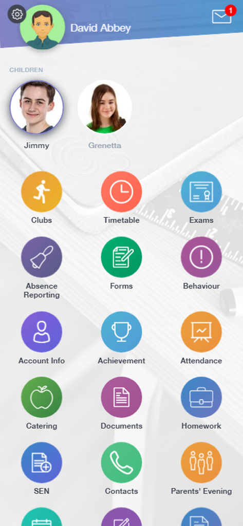EduLink One - EduLink One dashboard with student profiles and school management icons