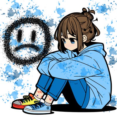 sad anime girl sitting alone