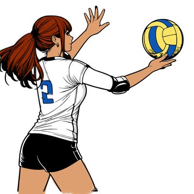 realistic girl playing volleyball with two hands