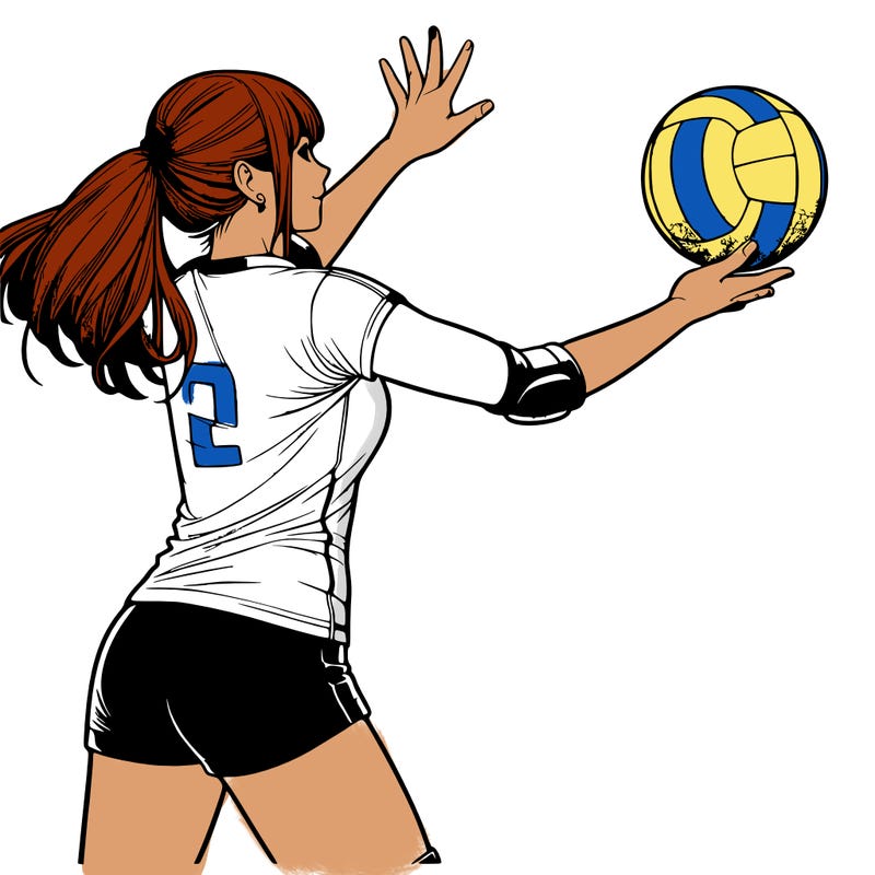 realistic girl playing volleyball with two hands