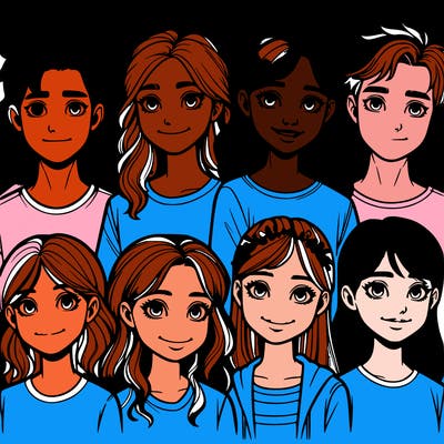 realistic team of girls and boys