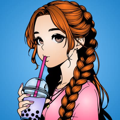 realistic girl with braided hair drinking boba