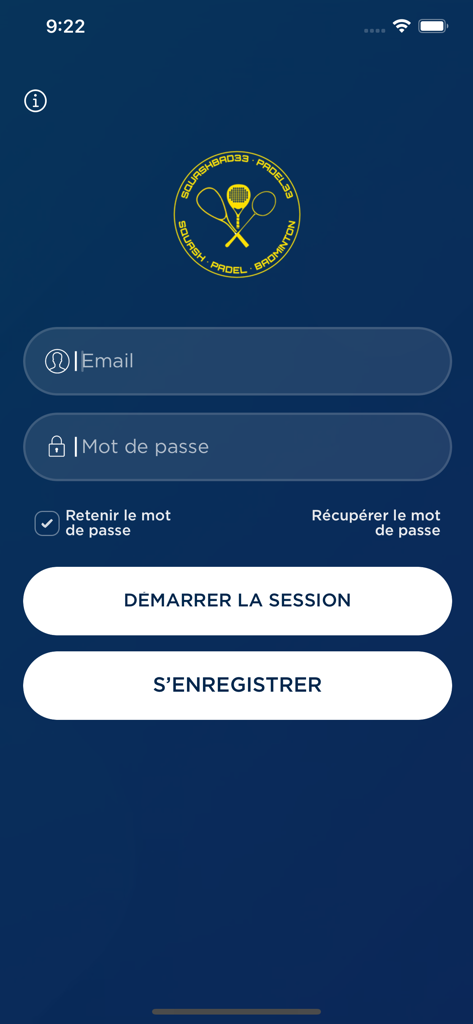 Padel33/Sb33 - Login and registration screen for Padel33 and Sb33 app